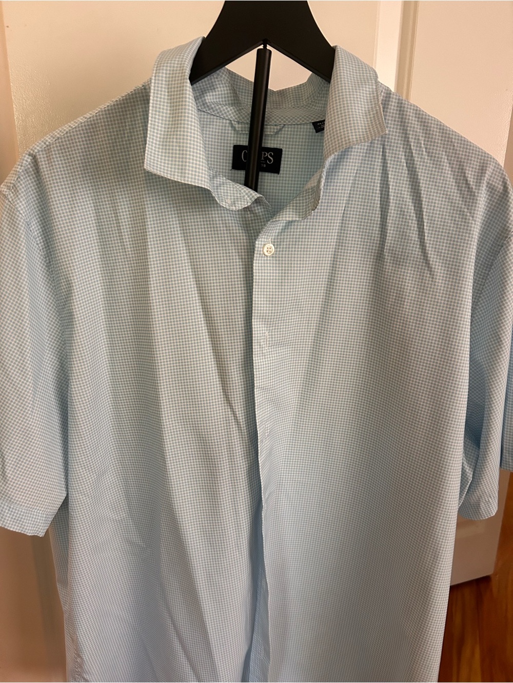 Chaps Light Blue Micro-Check Short Sleeve Button-Down Shirt